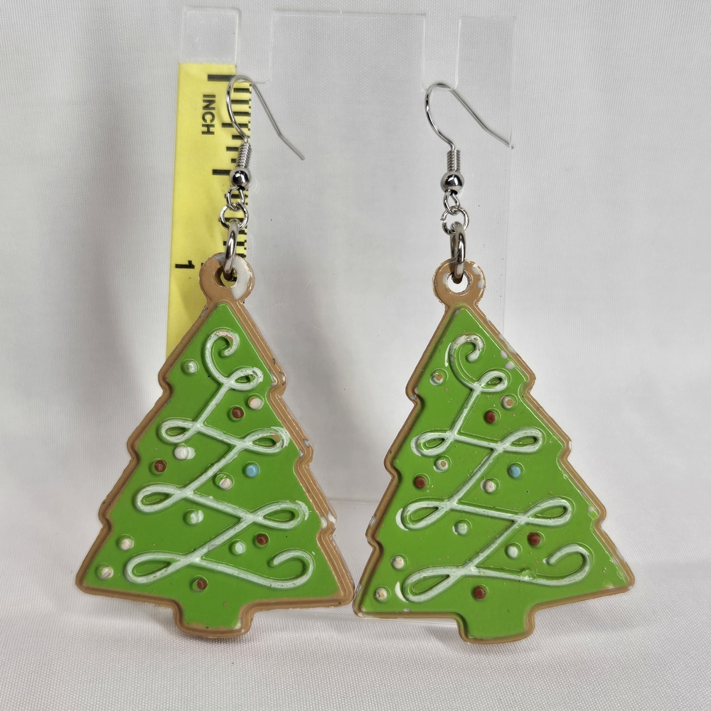 Green Christmas Cookie Earrings